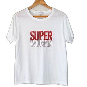 REBECCA MINKOFF 100% Cotton Crew Neck Super Woman T-shirt size M White Red Brown